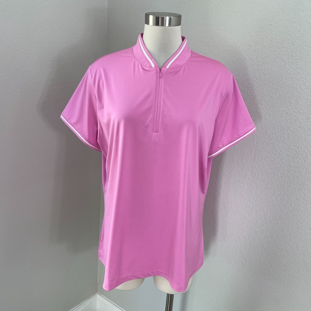 PHOENIX Womens Plus XXL Pink Short Sleeve Quarter Zip Golf Polo Shirt Stretch
